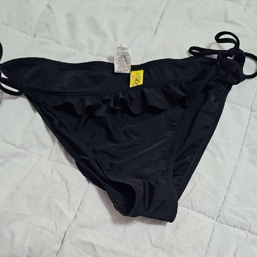 Surside XL Black Ruffle Waist Tie Side Bikini Bottoms